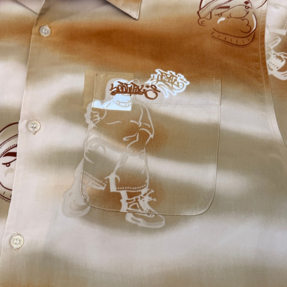 Southpole Mens Vintage Y2K Graffiti Character Ombre Button Down Shirt Brown L - Picture 3 of 8